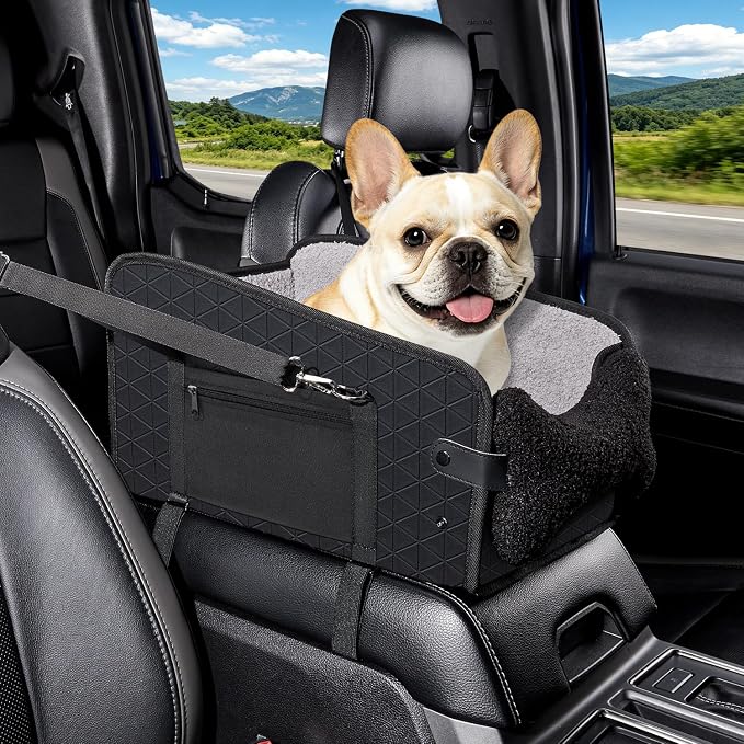 YJGF Center Console Dog Car Seat for Truck,Dog Car Seats for Small Dogs with Soft Pad,Pet Puppy Cars Seat (Black, Large)