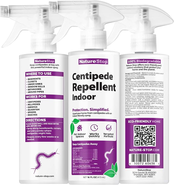 Centipede Repellent Spray for Indoor Use (16oz) | Kills & Deters Centipedes, Plant-Based Active Ingredients, Pet & Family Friendly, For Basements & Bathrooms, Indoor Use