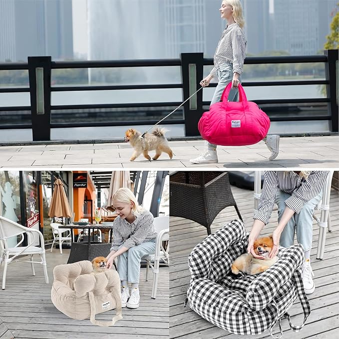 Dog Car Seat for Small Dogs, Portable Puppy Car Seat of Easy Installation, Fashionable Pet Carrier Bag with Large Pockets, Machine Washable Dog Booster Seat (Striped Blue)