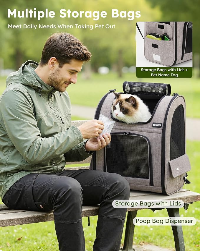 pecute Cat Backpack Expandable, Dog Carrier Backpack Breathable, Large