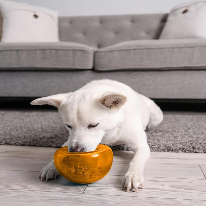 Outward Hound by Planet Dog Snoop Dog Toy – Treat‑Dispenser Puzzle Ball, Interactive Slow Feeder, Medium to Large Dogs, Bouncy & Mint-Infused, Orange, 5"