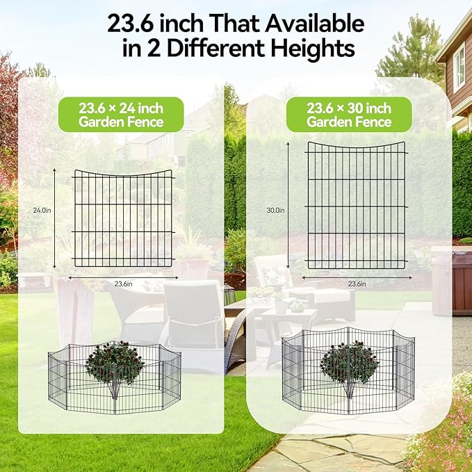 INJOPEXI Garden Fence 6 Panels 11.8ft(L)×24in(H) Decorative Garden Fences with 5 Panels + 1 Gate, Rustproof Metal Wire No Dig Temporary Rabbit Animal Barrier Fencing Dog Fence for Yard Outdoor Patio