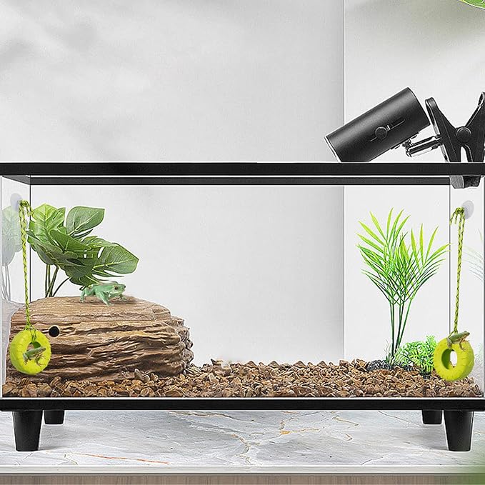 2 PCS Tree Frog Toy Tire Swing Habitat Miniature with 2 Suction Cup Hook Frog Tank Accessories Terrarium Decor Climbing Swing Reptile Amphibian Crustacean Climbing Toy