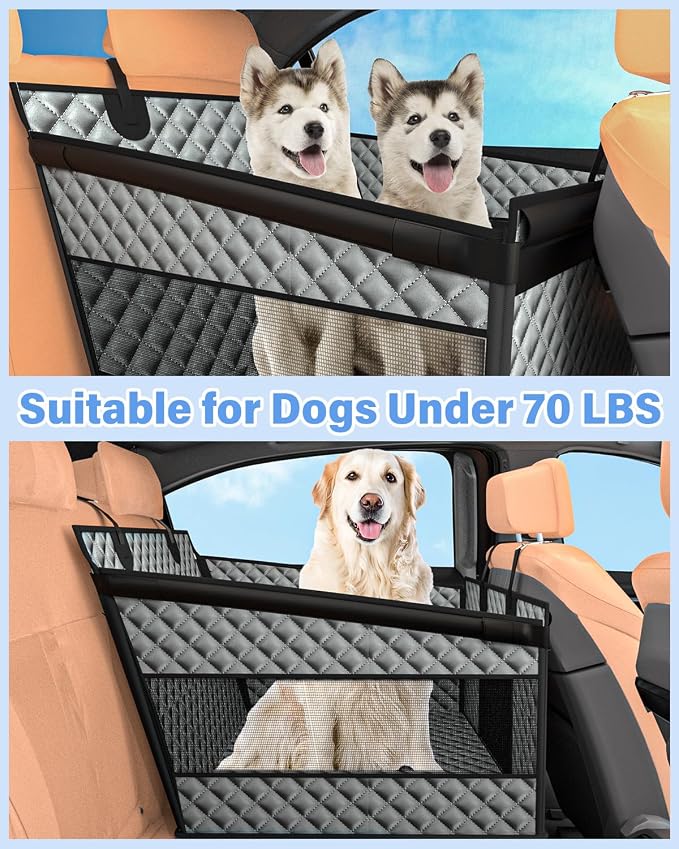 Instraella Dog Car Seat for Large Dogs, Hard Bottom Half Back Seat Extender | For Medium & Large Dogs, Fits Cars, SUVs & Trucks, Waterproof & Non-Slip with Mesh Windows, Leash Slot & Room for a Passenger