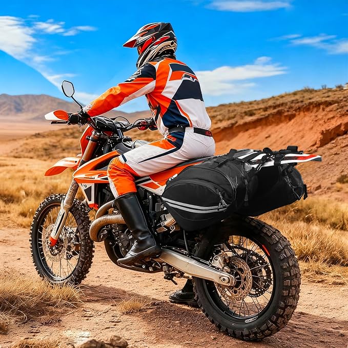 Motorcycle Saddlebags Compatible with Dirt Bike, Dual Sport Motorcross, Motorbike, Racing Mountain Off-Road, Waterproof Motorcycle Bag with Rain Covers (Upgrade 24L)