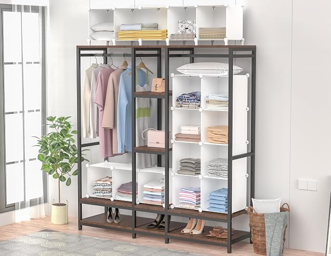 HOMIDEC Closet Organizers and Storage, 16 Cube Storage Organizer, White | Portable Closet Organizer System Bookshelf Storage Cubes Shelves for Bedroom, Kids Room, Bathroom, Wardrobe, Clothes Rack