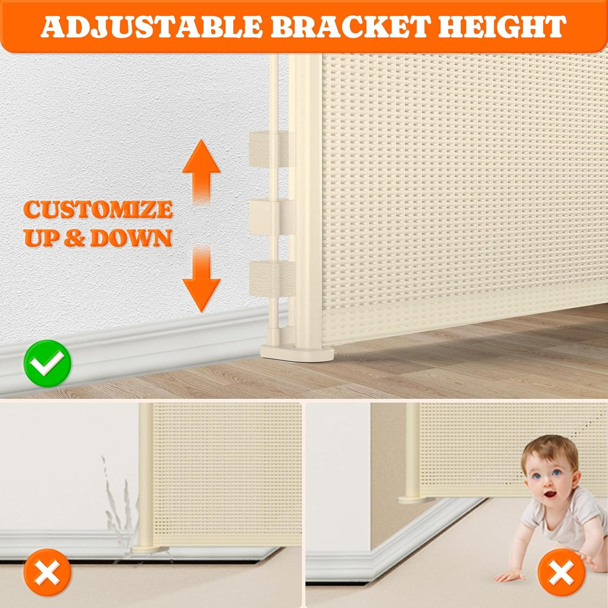 Upgrade 120" Retractable Baby Gates Extra Wide with Reinforced Strip, 10 FT Retractable Dog Gate, 41" Tall Retractable Gate Indoor Outdoor for Pet and Baby-Beige