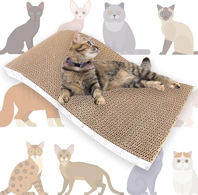 PatiencET 3 Pack Cat Scratcher Pad Recycle Corrugated Cat Scratching Pad Type S Cat Scratch Pad Lounger Sofa for Furniture Protector