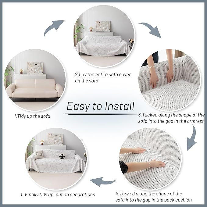 MYSKY HOME Boho Couch Cover White Sofa Covers with Tassel Farmhouse Sofa Slipcover Simple Couch Protector for Dogs Chenille Sectional Couch Covers L Shaped Couch Cushion Covers, 71"x 134"