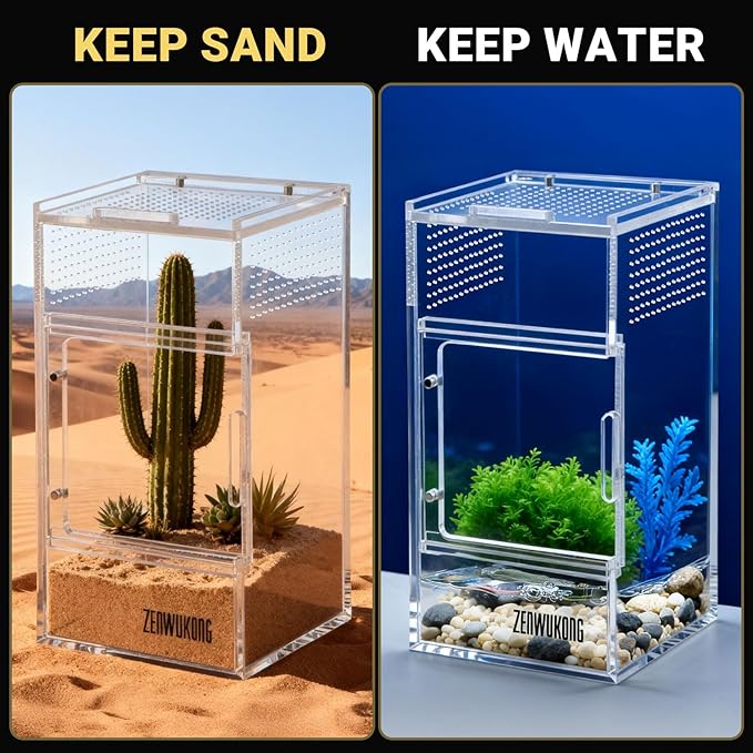 Jumping Spider Enclosure - Acrylic Terrarium Habitat for Spiders, Tarantulas, Snail, Mantis, Lizard, and Small Reptiles, Magnetic Doors (3x3x6 inch)