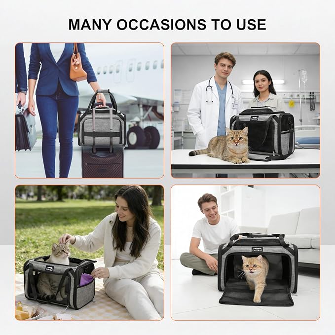 Cat Carrier Soft Expandable Pet Carrier Top & Sides Airline Approved Dog Carriers 360° Ventilation Soft-Sided Cat Carriers with Breathable Mesh Built-in Safety Leash & Reversible Cushion