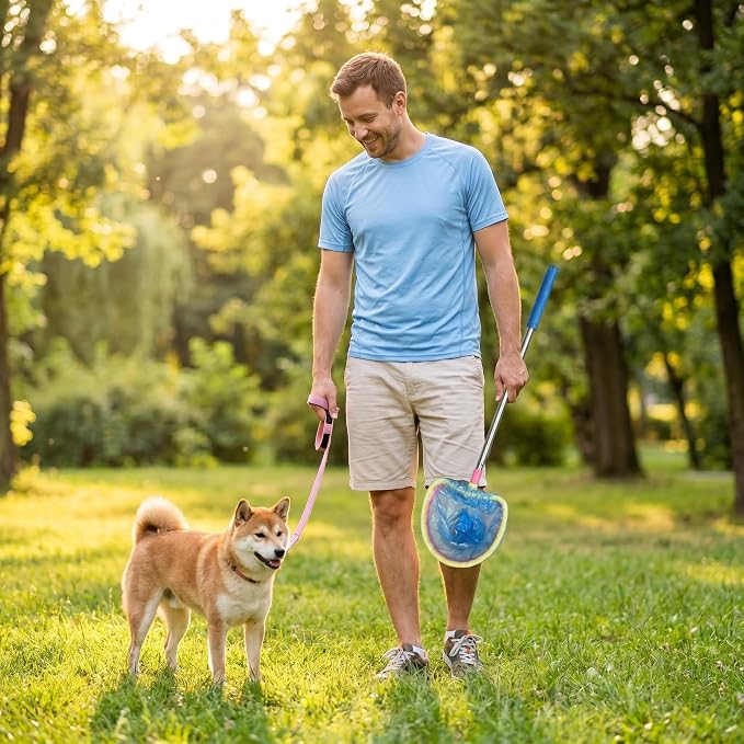 Dog Pooper Scooper with Mesh Net Frame,45 Inch Extendable,Comes with 50 Leak-Proof Waste Bags No Touch No Bending Portable for Small Medium Large Dogs, Perfect for Yard Park Walking and Outdoor Use