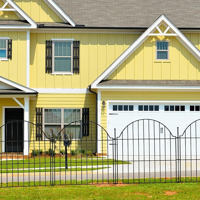 Blingluck Decorative Metal Garden Fence with Gate Lock 5 Panels, 24in (H) x 10ft (L) No Dig Dog Fence Outdoor for Yard, Temporary Rustproof Metal Wire Rabbit Dog Garden Border Fencing for Patio