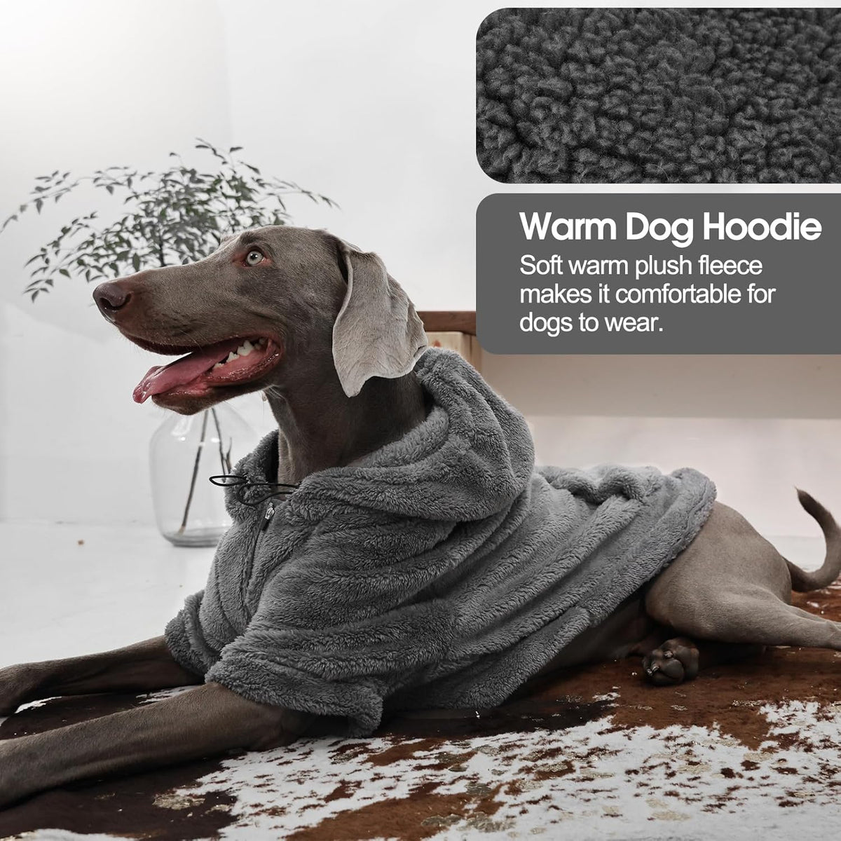 IDOMIK Fuzzy Dog Sweater with Adjustable Hood, Warm Fleece Dog Sweater Hoodie with Harness Hole & Pocket, Pullover Sweaters for Large Dogs, Fuzzy Hooded Sweatshirt for Fall Winter Christmas,Grey,3XL