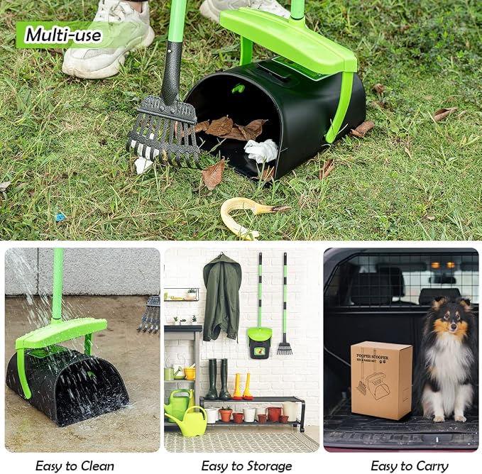 MXF Pooper Scooper Swivel Bin & Rake Kit with 100 Waste Bags, 36.6" Long Handle Dog Poop Scooper with Bag Attachment for Large Medium Small Dogs, Poop Scooper for Lawn Yard Dog Kennel