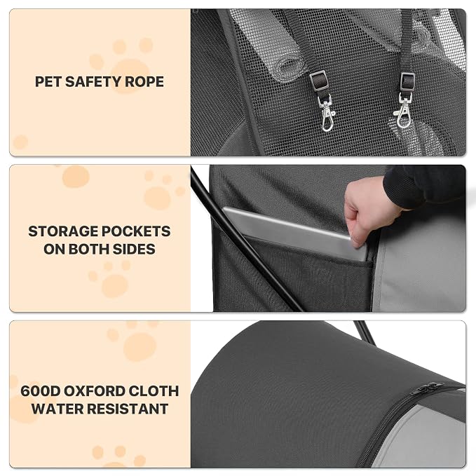 MoNiBloom Double Dog Stroller for Small and Medium Dog Cats, Black/Gray | Pet Stroller with Detachable Carrier Bags Large 4 Wheels Foldable Jogger for Small and Medium Dog Cats