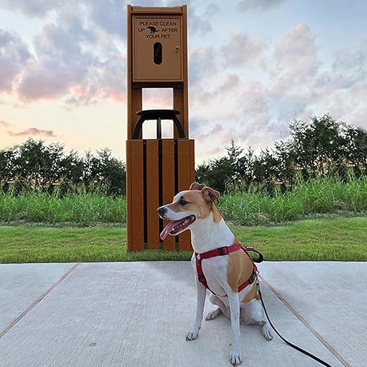 Pet Waste Station for Dog Parks, Trails & Public Spaces | Made of Highly Durable Recycled Wood | Weatherproof with Lock Box and Rain Cover - Cedar