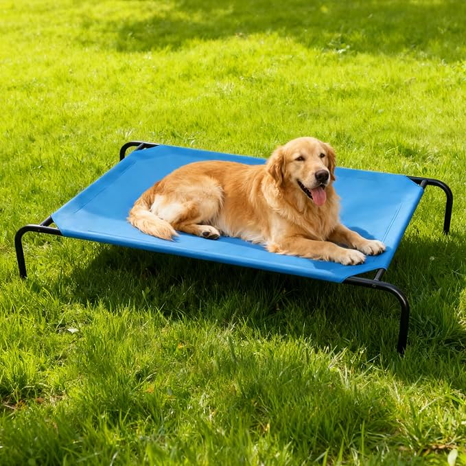 STARLATTA Elevated Dog Bed for Large Dogs, Washable Raised Cot with Skid-Resistant Feet, Waterproof Cooling Dog Beds with Oxford Cloth, Indoor/Outdoor Use, Blue 50in