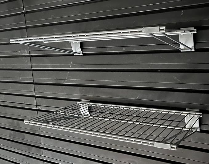 Slatwall Wire Metal Shelf Heavy Duty Adjustable Steel Slat Wall Mount Shelves for Garage Storage & Retail Display (24" x 12") Pack of 2 (Silver)