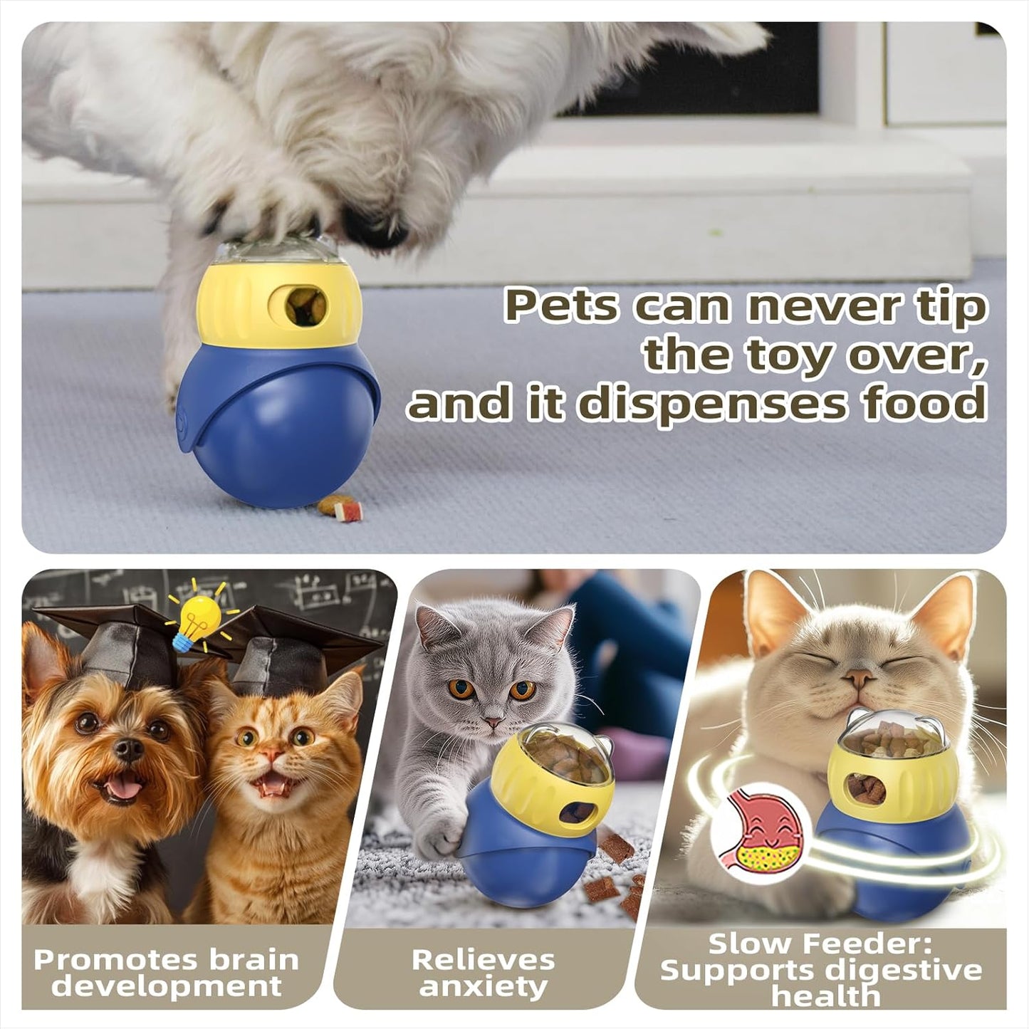Interactive Owl-Shaped Puzzle Toy for Cats and Small Dogs - Non-Tippable Slow Feeder Food Dispenser for Healthy Eating & Anxiety Relief - Indoor Entertainment Toy