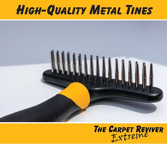 Carpet Reviver Extreme – Dual-Action Brush with Metal Tines – Lifts Carpet Pile & Removes Pet Hair – Restore Rugs, Refresh High-Traffic Areas, Eliminate Embedded Fur – Essential Carpet Grooming Tool