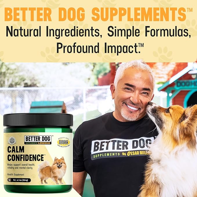 Better Dog Supplements Calm Confidence by Cesar Millan โ Natural Cognitive & Brain Support for Dogs โ Focus, Energy & Vitality with Ashwagandha, Panax Ginseng & Herbs โ 4oz, (60-Day Supply)