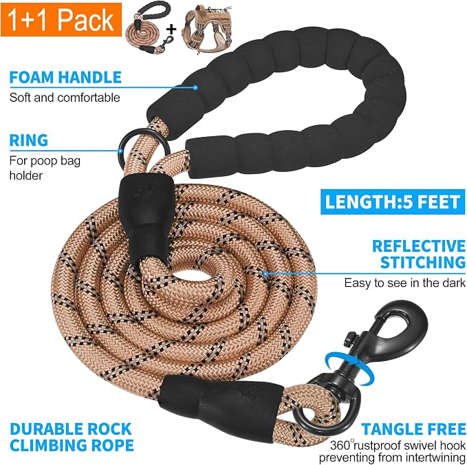 Beebiepet Heavy Duty Tactical Dog Harness for Small Dogs, No Pull Adjustable Pet Harness Reflective Service Training Easy Control Pet Vest Military K9 Working Dog Harnesses-X- Large, Brown