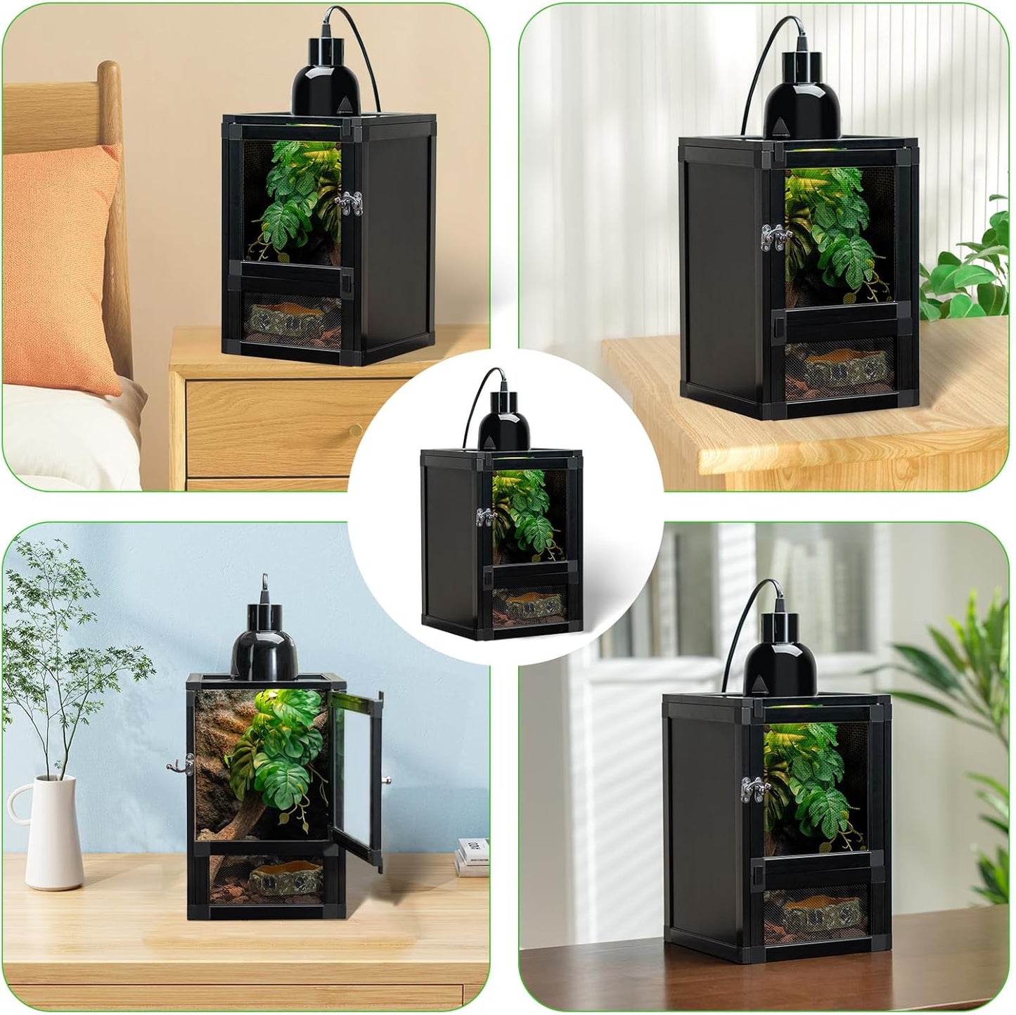 8" x 8" x 12" Small Reptile Cage, Rainforest Habitat with Screen Door, Ventilated Terrarium for Lizards, Frogs, Snakes, Easy Assembly
