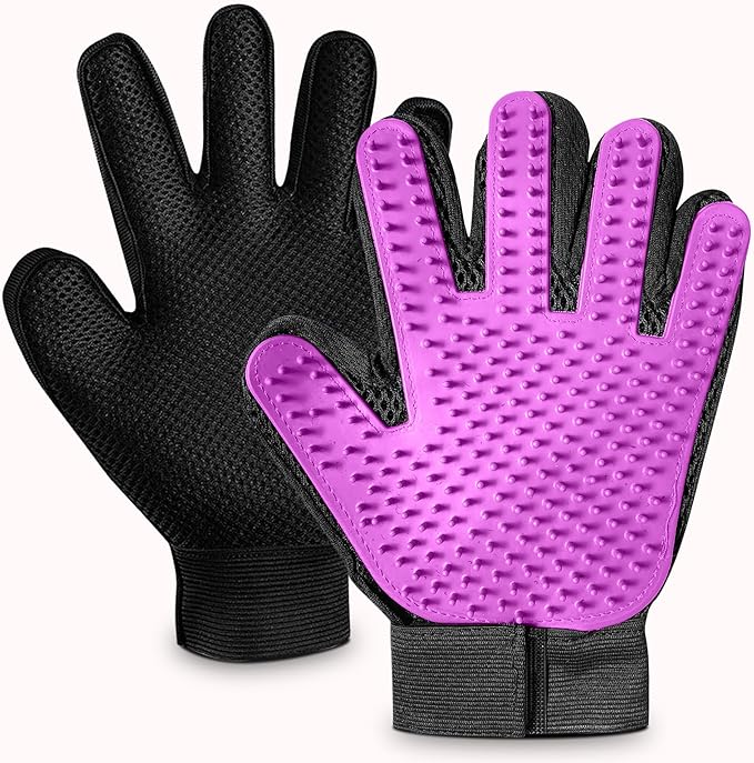 ZENELANEP Upgrade Pet Grooming Gloves, Grooming Gloves for Dogs, Cats, Rabbits & Horses with Long and Short Hair, Efficient Pets Hair Remover Mittens - 1 Pair (Purple)