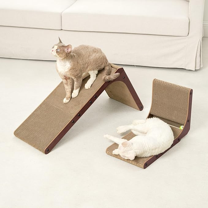 EHEYCIGA Cardboard Cat Scratcher for Indoor Cats, 26.8 Inch L Shaped Vertical Cat Scratching Board with Ball Cat Toy, Large Cat Scratcher Pad, Dark Brown