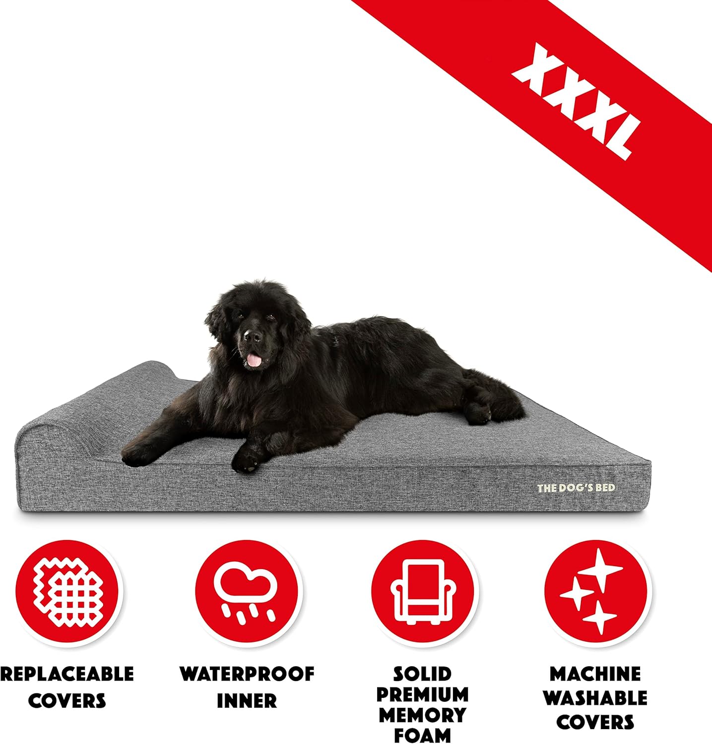 The Dog’s Bed Orthopedic Headrest Dog Bed XXXL Grey Linen 64x44, Memory Foam, Pain Relief for Arthritis, Hip & Elbow Dysplasia, Post Surgery, Lameness, Veterinary Approved, Waterproof Washable Cover