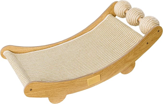 DWCN 3-in-1 Large Cat Scratcher Bed Hammock Lounge Scratching Post Scratch Pad with 3 Natural Sisal Balls - Furniture Protector Gift for Indoor Cats