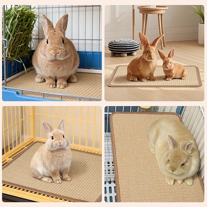 Rabbit Scratching Pad, 16 X 12 Inch Natural Sisal Bunny Scratching Pad Claws Mat, Natural Rabbit Foraging Mats for Cages, Indoor Bunny Toys Accessories for Sleeping Resting - 2pcs