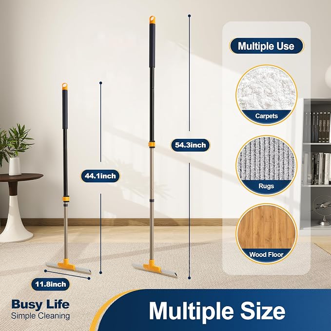 Yocada Carpet Rake for Pet Hair Removal Dog&Cat Hair Remover Scraper Rake | Reusable Pet Hair Remover Broom 54.3" Telescopic Long Handle for Carpet Sofa Rug Mats Couch