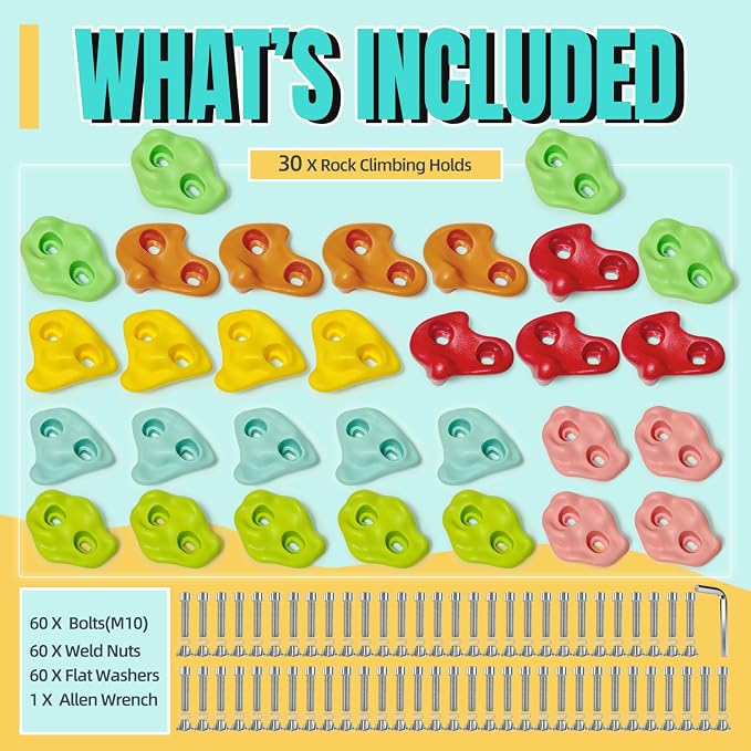 30 PCS Rock Climbing Holds for Kids, Climbing Rock Wall Grips, Adult Rock Wall Climbing Kit Large Climbing Holds for Play Set with Hardware for Indoor and Outdoor Climbing Wall Holds(Pastel Color)