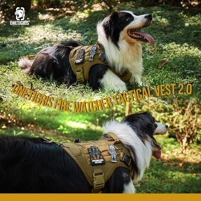 OneTigris Tactical Dog Harness Vest with Handle, Military Dog Harness for Large Medium Dogs,FIRE Watcher 2.0 No-Pull Service Dog Vest,Adjustable Dog Vest Harness for Walking Hiking Training(M,Brown)