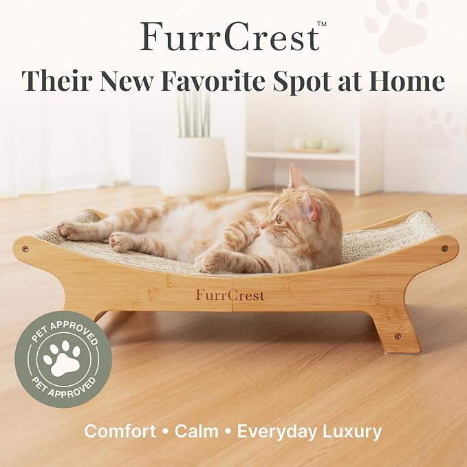 XL Sisal Cat Scratcher Bed with Elevated Hammock for Indoor Cats, Replaceable Natural Sisal Pad, Large Cat Lounge, Anti-Slip No-Wobble Bamboo Frame, Black & White Diamond.