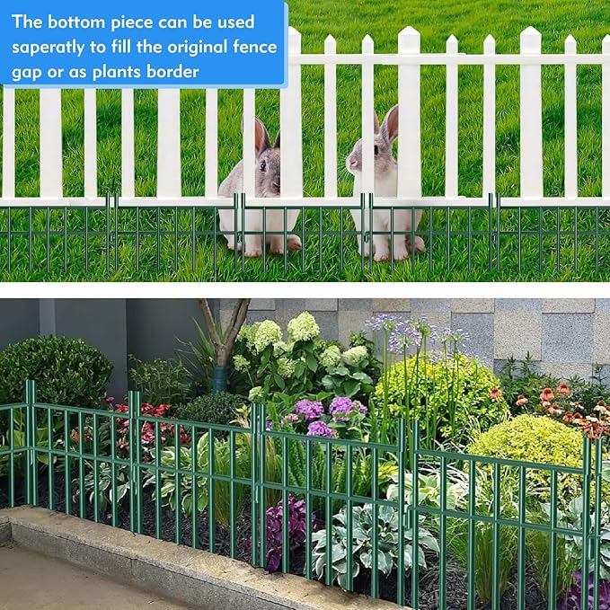Adavin Animal Barrier Garden Fence,15 Pack Green 12''L x 25" H no dig Fence, Underground dig Protection for Dog Rabbits Rustproof Metal Wire Panel Border, 15 ft Ground Stakes for Outdoor Patio