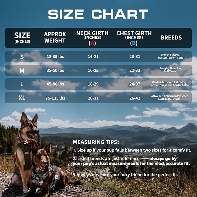 AUROTH Tactical Dog Harness for Large Dogs No Pull Adjustable Pet Harness Reflective K12 Working Training Easy Control Pet Vest Military Service Dog Harnesses
