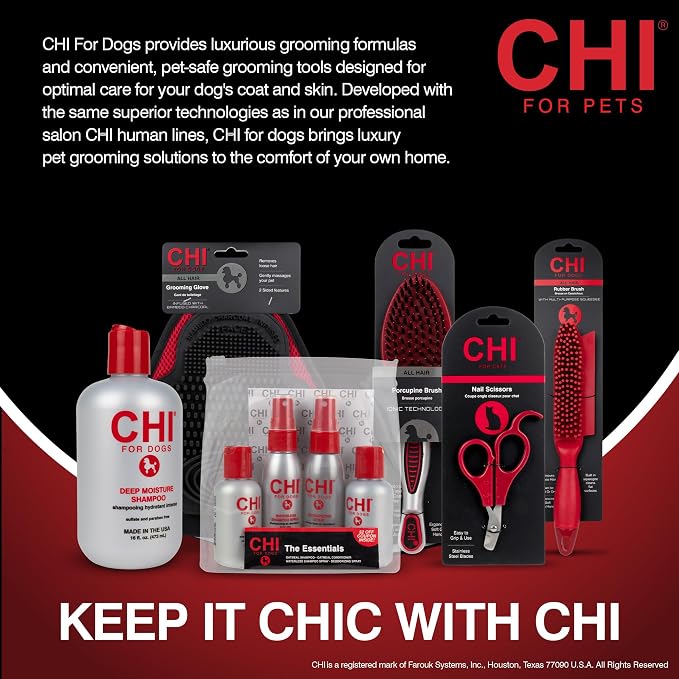 CHI for Dogs Double Sided Pin and Bristle Grooming Brush, 2 in 1 Dog Grooming Brush for Detangling and Smoothing Coats, Removes Loose Hair and Light Tangles, Ergonomic Handle