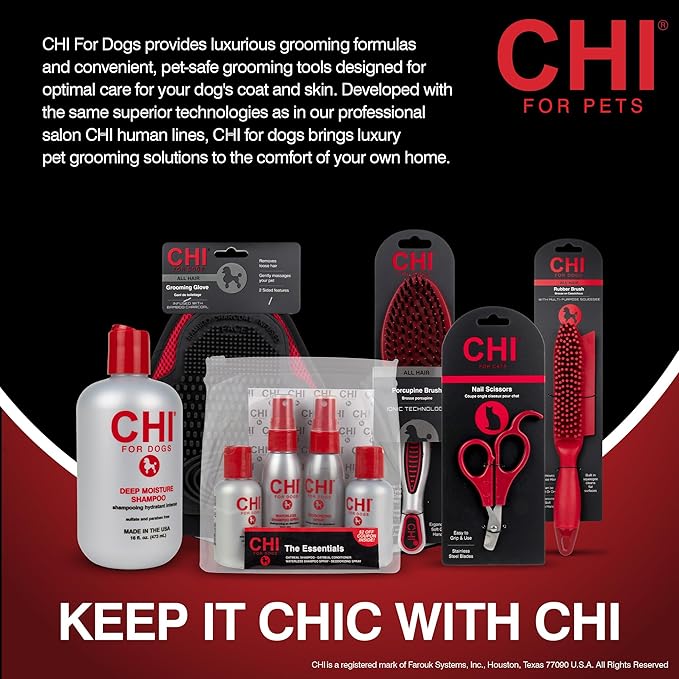 CHI for Dogs Self Cleaning Slicker Brush with Pivoting Head, Dog Grooming Brush for Detangling and Removing Loose Hair, Fine Wire Pins for Medium and Long Dog Coats, Ergonomic Handle
