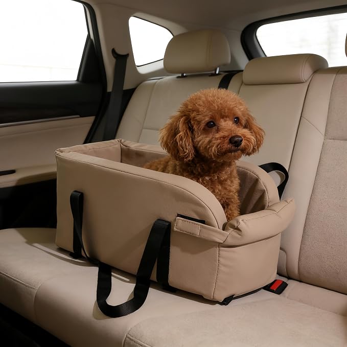Center Console Dog Car Seat, Waterproof Small Puppy Carrier | Waterproof Faux Leather, for Dogs Under 9 lbs, 2-in-1 Console Dog Car Seat & Carrier, Sturdy Cushioned, Anti-Collapse Walls