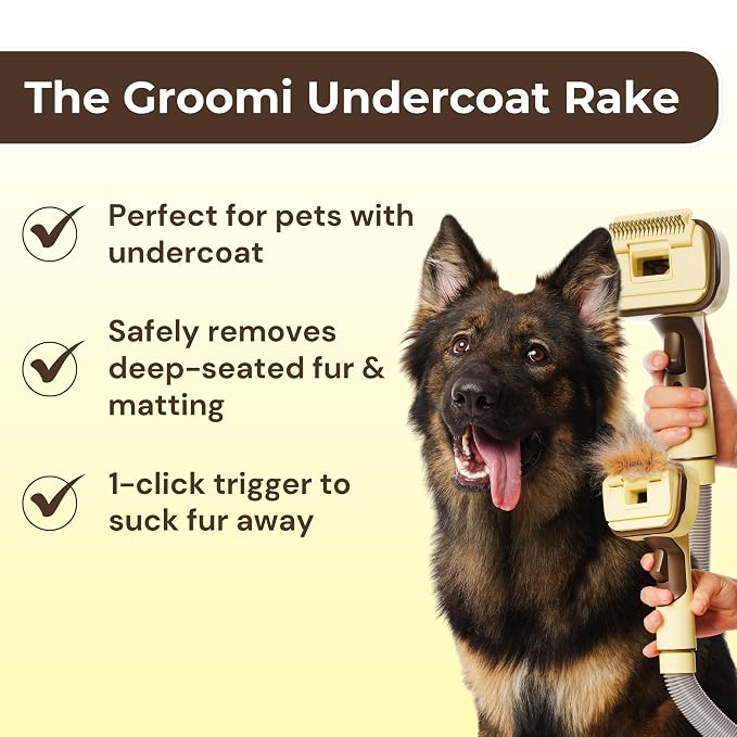 GROOMI Vacuum Pet Brush Kit – 3‑in‑1 Dog & Cat Grooming Tool, Self‑Cleaning Deshedding Brush & Pet Hair Remover, Universal Vacuum Attachment Including Dyson, Short, Medium & Long Fur, All Breeds