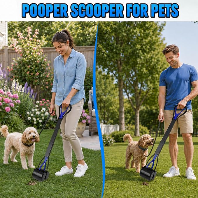 31inch Large Pooper Scooper for Dogs with Long Handle, Sturdy & Durable, Not Easy to Break, Lightweight & Easy to Use, Easy to Pick Up from Grass and Gravel | Less Bend Down, One-hand Operate Pick up for all Surface, Heavy Duty Poop Scooper for Large M...