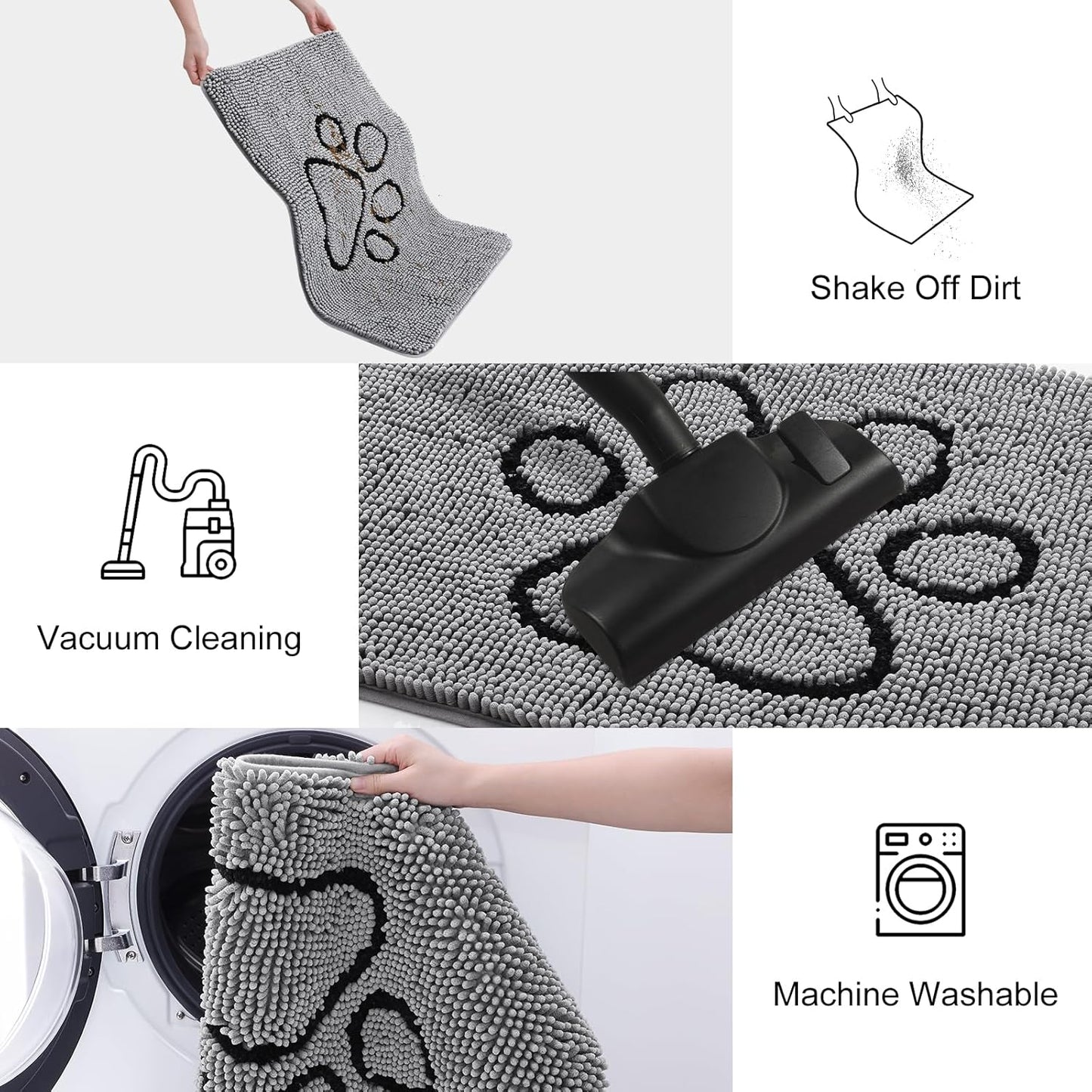 Smiry Dog Door Mat for Muddy Paws, Absorbent Dirt Trapper Non Slip Quick Dry Washable Chenille Mat for Mud Dogs, Entry Rug for Indoor and Outdoor (48x30 Inches, Grey)