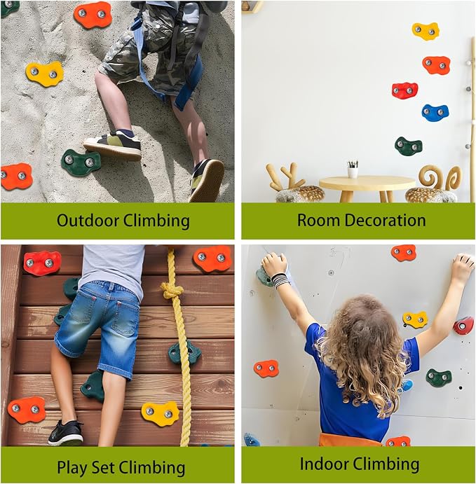 Cheardia 25 Pcs Rock Climbing Holds, Multi-Colored Rock Wall Holds Grips | Indoor & Outdoor Rock Wall Climbing Kit with Mounting Hardware and Knotted Rope for Adults Home Multi-Colored