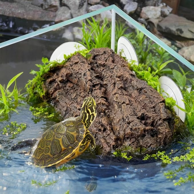 kathson Turtle Basking Platform with Strong Suction Cups,Resin Reptile Climbing Rock Turtle Floating Dock Resting Basking Terrace for Frogs,Terrapins,Juvenile,Crabs