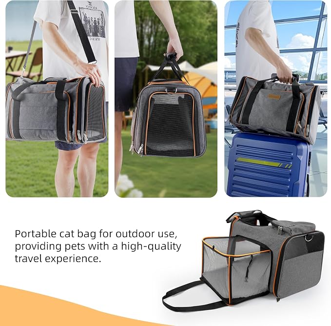 Cat Carrier,Portable Pet Carrier Bag for Cats and Small Dogs,Foldable Soft-Sided and Scratch-Proof mesh Cat Bag Pet Carriers,Airline Approved Pet Carrier,Pet Travel Carrier Up to 15 Lbs,Grey