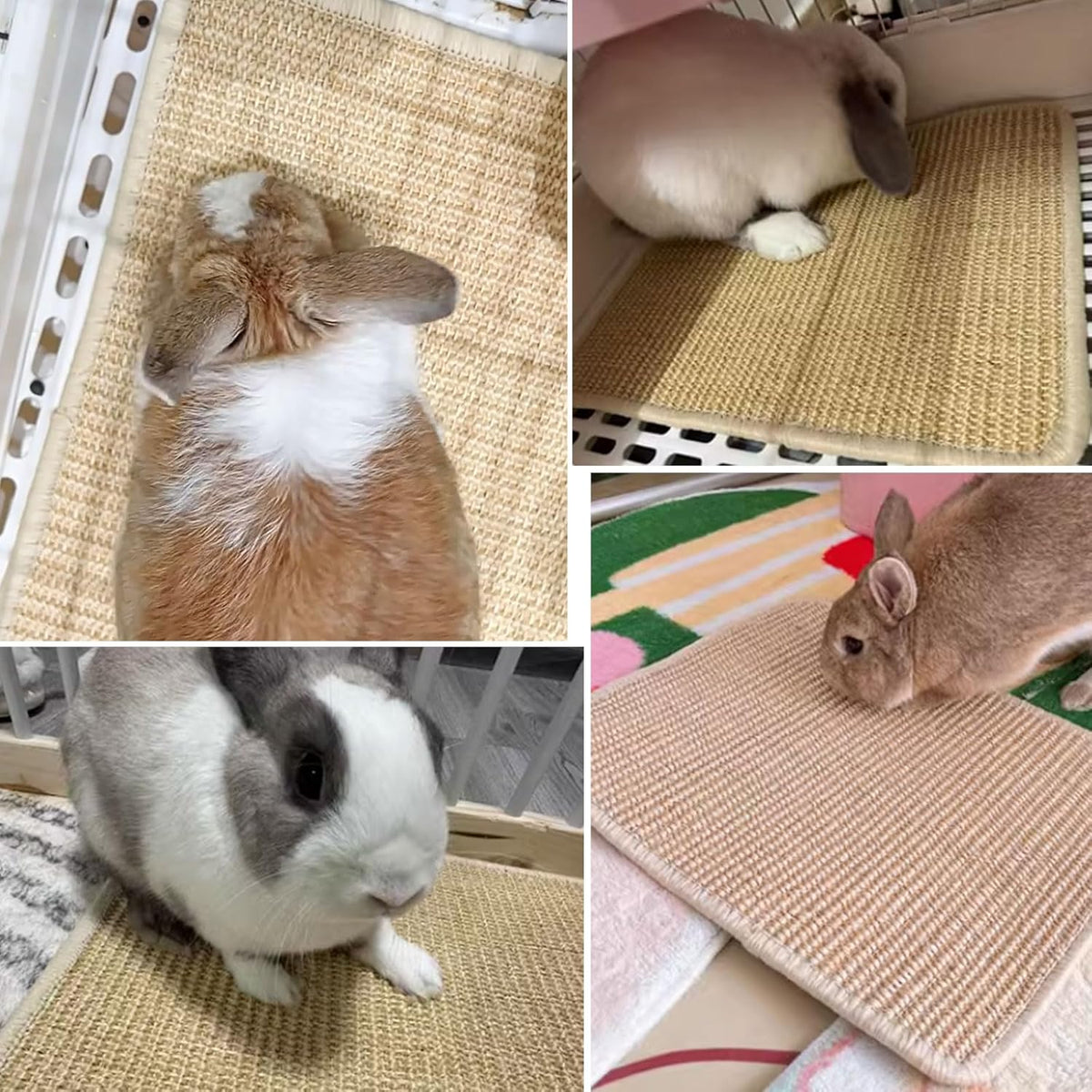 Oncpcare 4PCS Rabbit Scratch Mat - Natural Bunny Scratching Pad for Claws & Teeth Care, Cages & Pet Cage Bedding for Biting, Sleeping & Nesting, 24x16