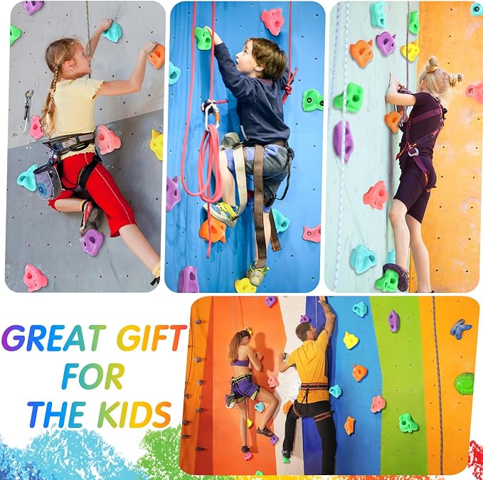 Meooeck 72 Pcs Kids Rock Wall Climbing Holds Set Colorful Grips with Mounting Screws and Hardware for DIY Indoor Outdoor Backyard Playground Back to School Birthday Gift(Pastel Color)